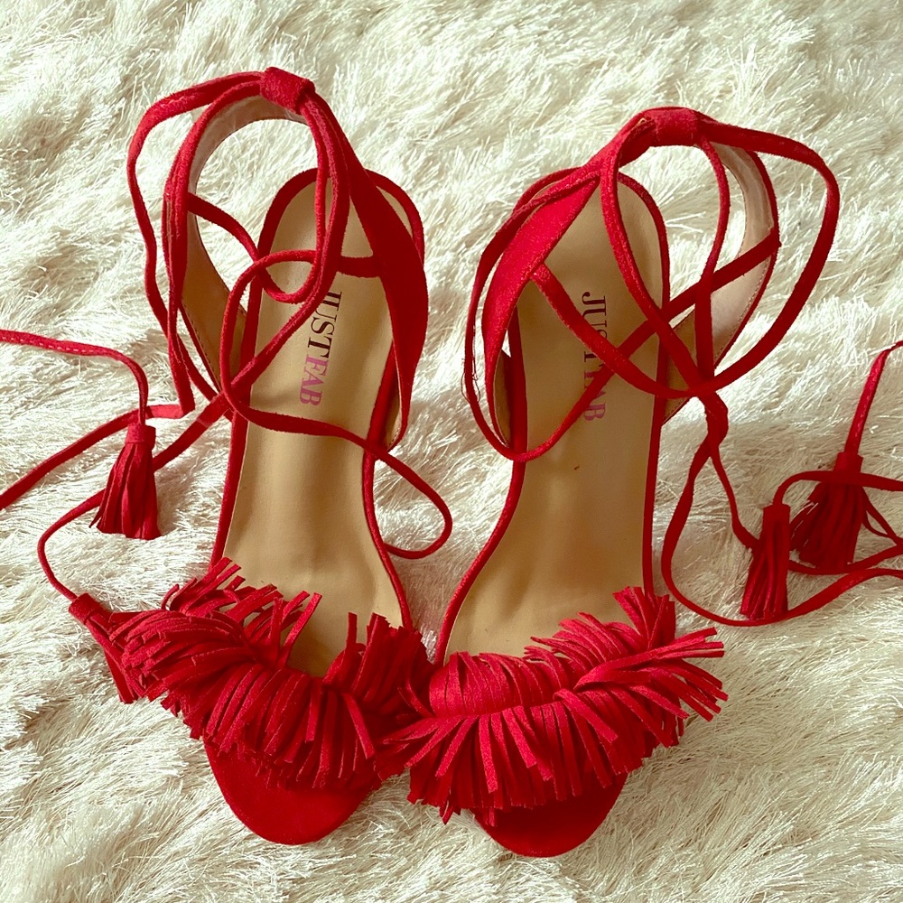 Red strappy heels